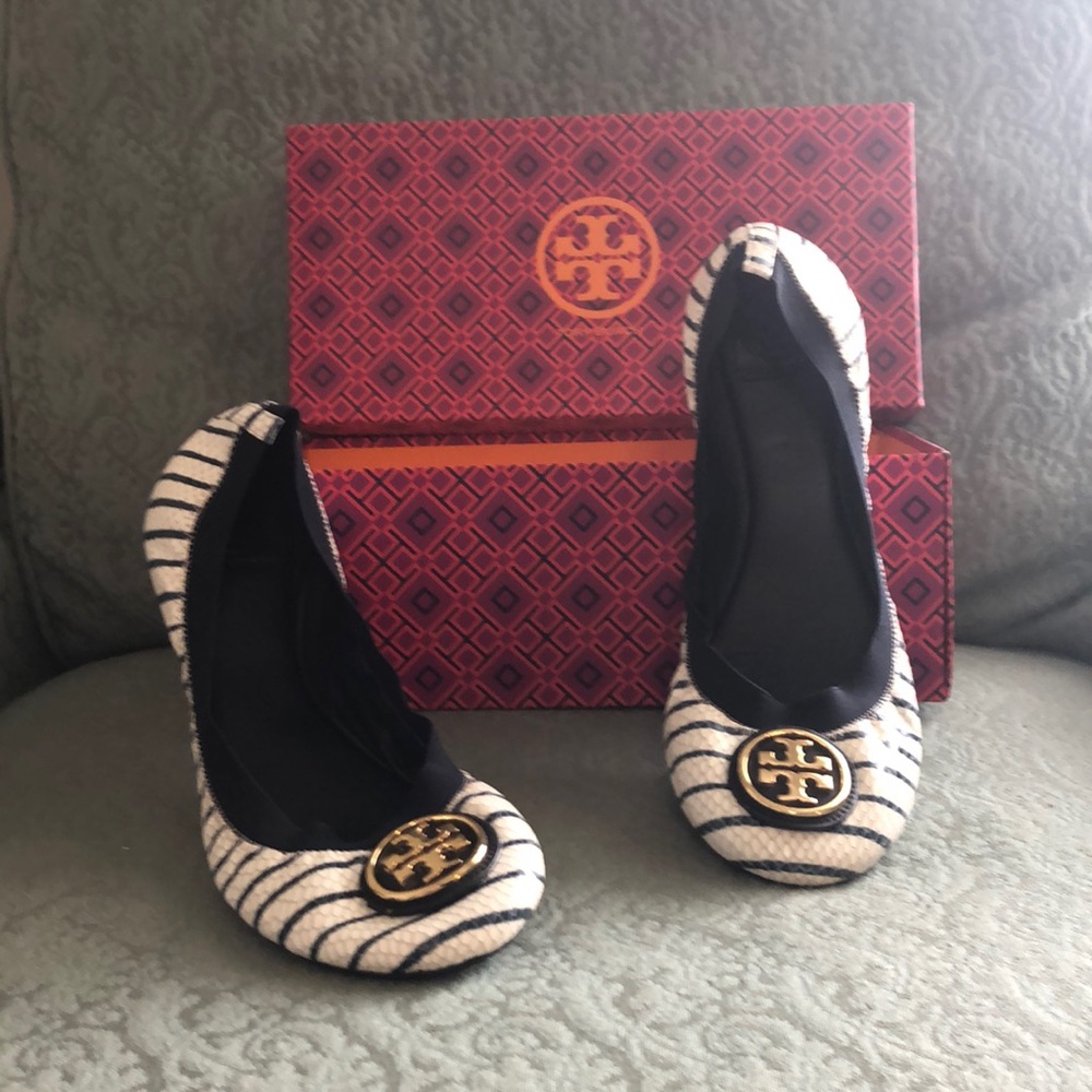Navy Striped Tory Burch Flats